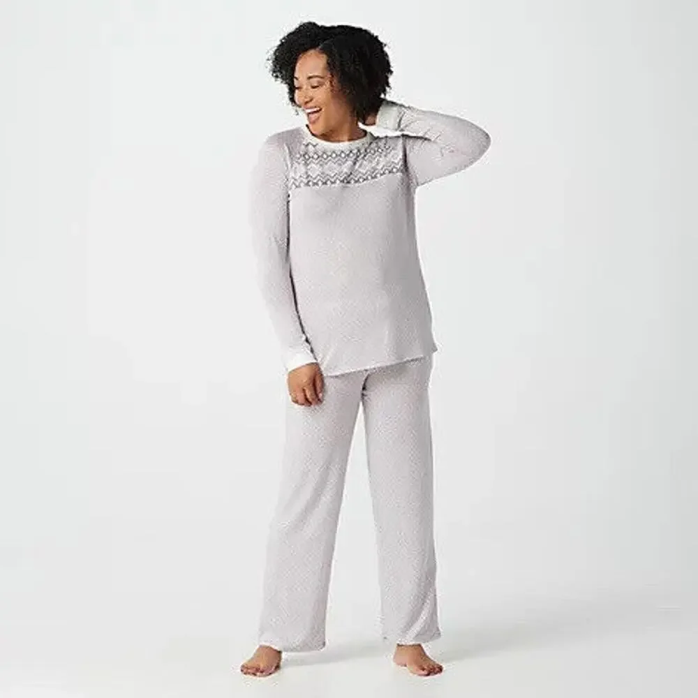 Cuddl Duds Apres Ski Pajama top. gray and white. sizd large. Top Only